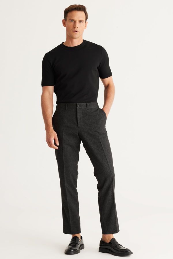 ALTINYILDIZ CLASSICS ALTINYILDIZ CLASSICS Men's Black Comfort Fit Elastic Waist Patterned Flexible Classic Fabric Trousers