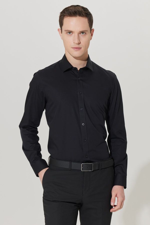 ALTINYILDIZ CLASSICS ALTINYILDIZ CLASSICS Men's Black No-Iron Non-iron Slim Fit Slim Fit 100% Cotton Shirt.