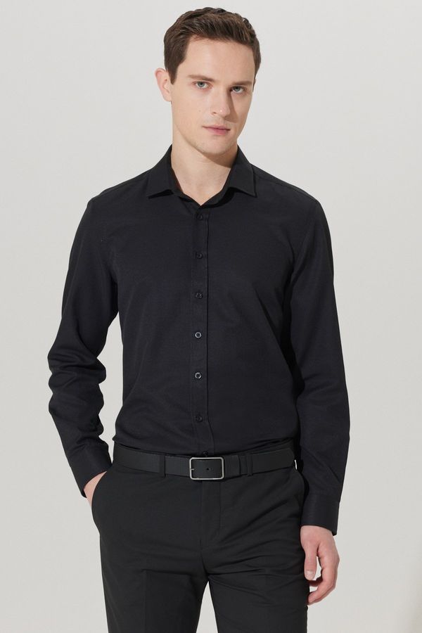 ALTINYILDIZ CLASSICS ALTINYILDIZ CLASSICS Men's Black Slim Fit Slim Fit Classic Collar Dobby Shirt.