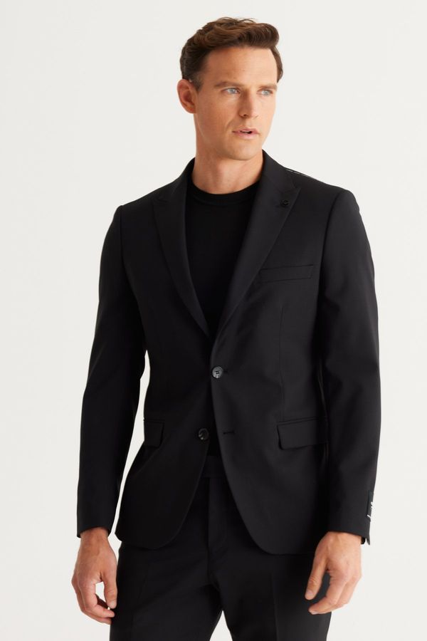 ALTINYILDIZ CLASSICS ALTINYILDIZ CLASSICS Men's Black Slim Fit Slim Fit Dovetail Collar Cordura Fabric Patterned Wool Suit