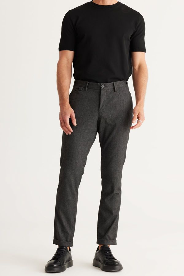 ALTINYILDIZ CLASSICS ALTINYILDIZ CLASSICS Men's Black Slim Fit Slim Fit Side Pocket Tweet Pattern Elastic Waist Classic Fabric Trousers
