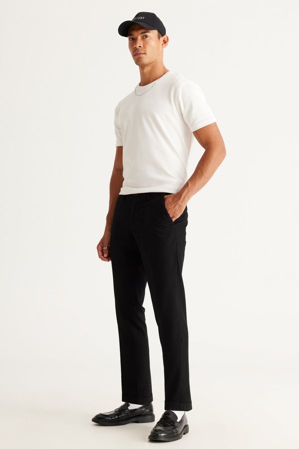 ALTINYILDIZ CLASSICS ALTINYILDIZ CLASSICS Men's Black Slim Fit Slim Fit Side Pockets Elastic Waist Classic Fabric Trousers