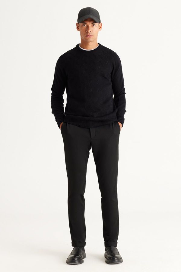 ALTINYILDIZ CLASSICS ALTINYILDIZ CLASSICS Men's Black Slim Fit Slim Fit Trousers with Side Pockets, Elastic Waist and Tie Down Trousers.