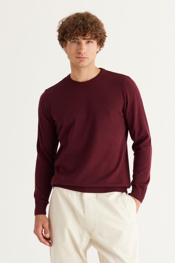 ALTINYILDIZ CLASSICS ALTINYILDIZ CLASSICS Men's Claret Red Standard Fit Normal Cut Crew Neck Cotton Knitwear Sweater.