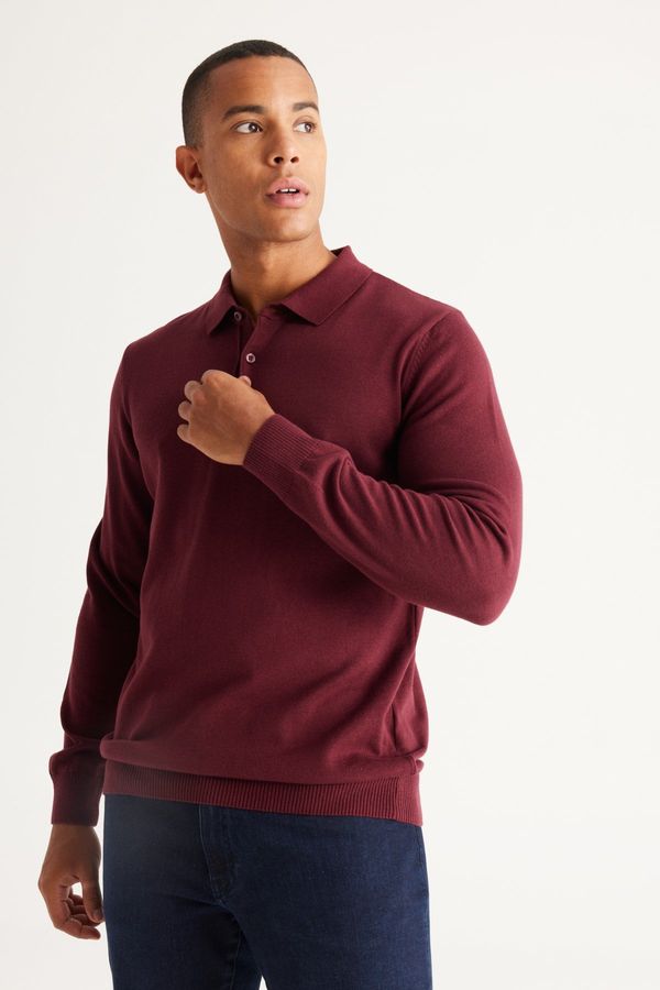 ALTINYILDIZ CLASSICS ALTINYILDIZ CLASSICS Men's Claret Red Standard Fit Normal Cut Polo Collar Cotton Knitwear Sweater.