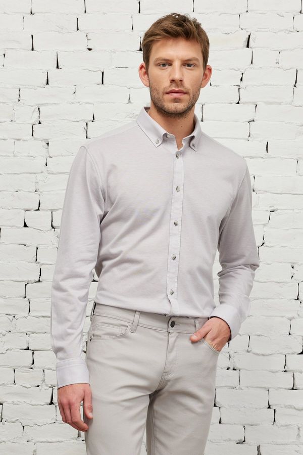 ALTINYILDIZ CLASSICS ALTINYILDIZ CLASSICS Men's Gray Comfort Fit Comfy Cut Buttoned Collar Cotton Shirt.