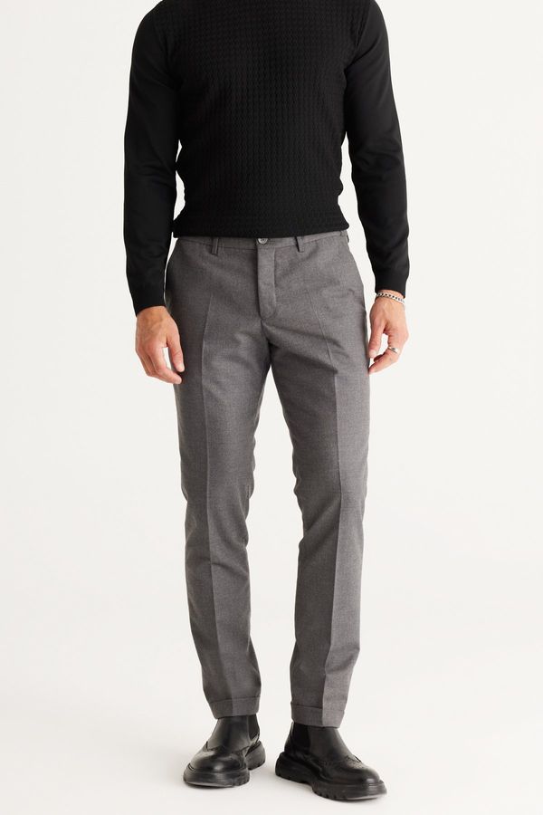 ALTINYILDIZ CLASSICS ALTINYILDIZ CLASSICS Men's Gray Slim Fit Slim Fit Side Pockets Elastic Waist Classic Fabric Trousers