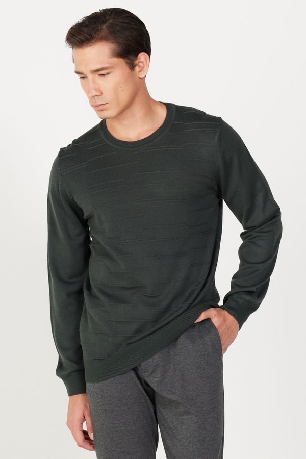 ALTINYILDIZ CLASSICS ALTINYILDIZ CLASSICS Men's Green-Anthracite Standard Fit Normal Cut Crew Neck Knitwear Sweater
