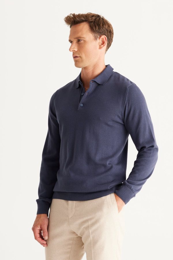 ALTINYILDIZ CLASSICS ALTINYILDIZ CLASSICS Men's Indigo Standard Fit Regular Cut Polo Neck Cotton Knitwear Sweater