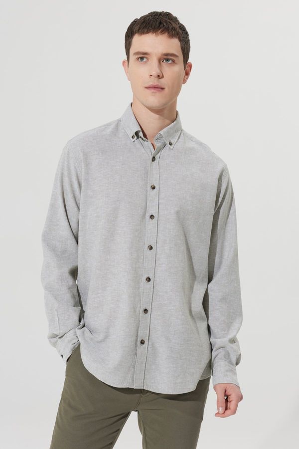 ALTINYILDIZ CLASSICS ALTINYILDIZ CLASSICS Men's Khaki Comfort Fit Comfy Cut Buttoned Collar Linen Shirt.