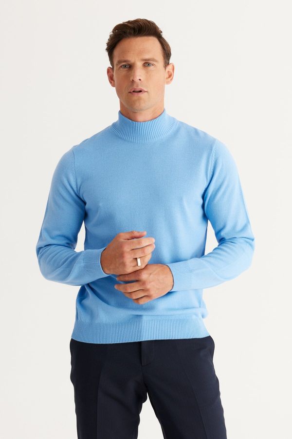 ALTINYILDIZ CLASSICS ALTINYILDIZ CLASSICS Men's Light Blue Anti-Pilling Standard Fit Normal Cut Half Turtleneck Knitwear Sweater.