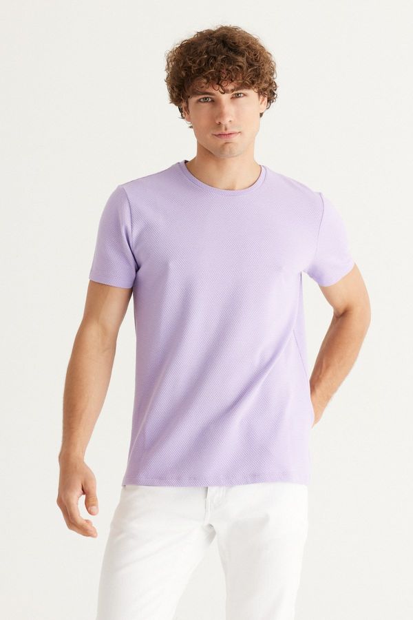 ALTINYILDIZ CLASSICS ALTINYILDIZ CLASSICS Men's Lilac Slim Fit Slim Fit Crew Neck Short Sleeved Basic T-Shirt with Soft Touch.