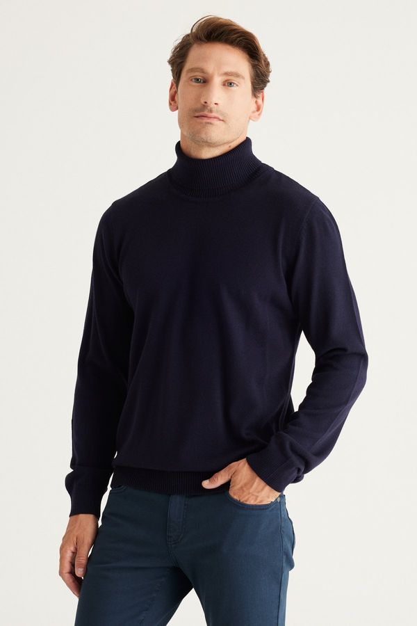ALTINYILDIZ CLASSICS ALTINYILDIZ CLASSICS Men's Navy Blue Anti-Pilling, Anti-Pilling Feature Standard Fit Full Turtleneck Knitwear Sweater.