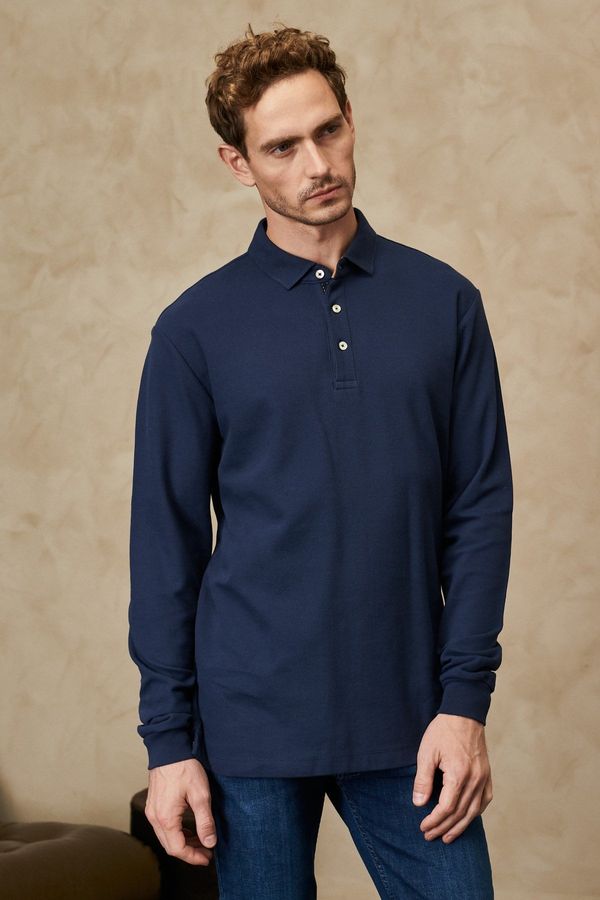 ALTINYILDIZ CLASSICS ALTINYILDIZ CLASSICS Men's Navy Blue Slim Fit Slim Fit 100% Cotton Polo Neck Combed Cotton T-Shirt