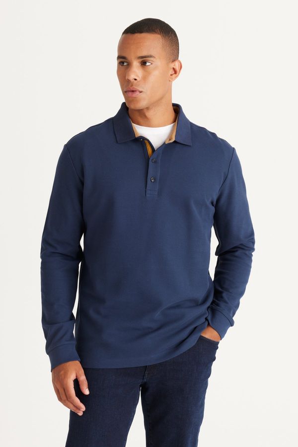 ALTINYILDIZ CLASSICS ALTINYILDIZ CLASSICS Men's Navy Blue Slim Fit Slim Fit Polo Neck 100% Cotton Honeycomb T-Shirt