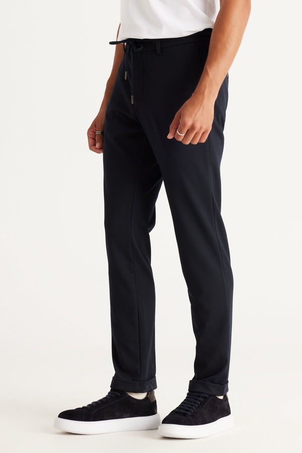ALTINYILDIZ CLASSICS ALTINYILDIZ CLASSICS Men's Navy Blue Slim Fit Slim Fit Trousers with Side Pockets, Elastic Waist and Tie Trousers.