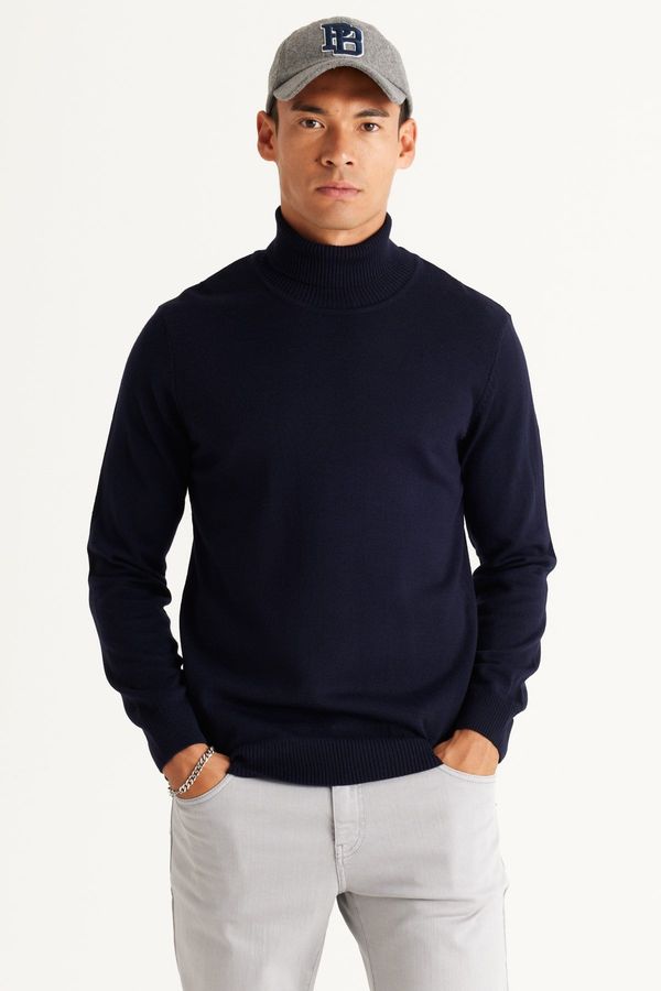 ALTINYILDIZ CLASSICS ALTINYILDIZ CLASSICS Men's Navy Blue Standard Fit Normal Cut Anti-Pilling Full Turtleneck Knitwear Sweater.
