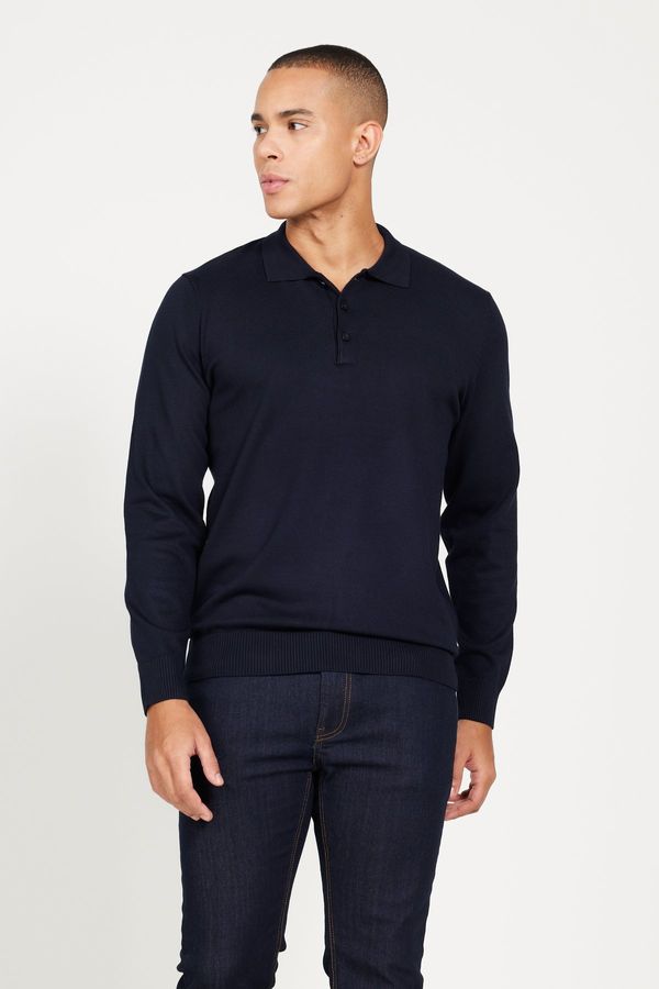 ALTINYILDIZ CLASSICS ALTINYILDIZ CLASSICS Men's Navy Blue Standard Fit Normal Cut Polo Collar Knitwear Sweater.