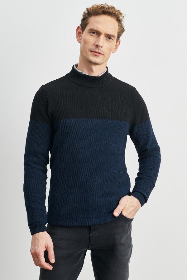 ALTINYILDIZ CLASSICS ALTINYILDIZ CLASSICS Men's Oil-Black Standard Fit Normal Cut Half Turtleneck Two Color Knitwear Sweater