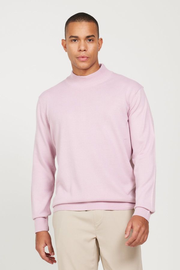 ALTINYILDIZ CLASSICS ALTINYILDIZ CLASSICS Men's Pale Pink Anti-Pilling Anti-Pilling Standard Fit Half Turtleneck Knitwear Sweater