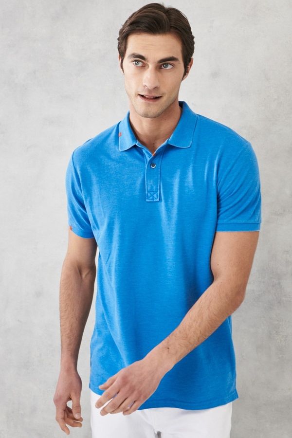 ALTINYILDIZ CLASSICS ALTINYILDIZ CLASSICS Men's Saxon Blue Slim Fit Slim Fit Polo Neck Cotton T-Shirt.
