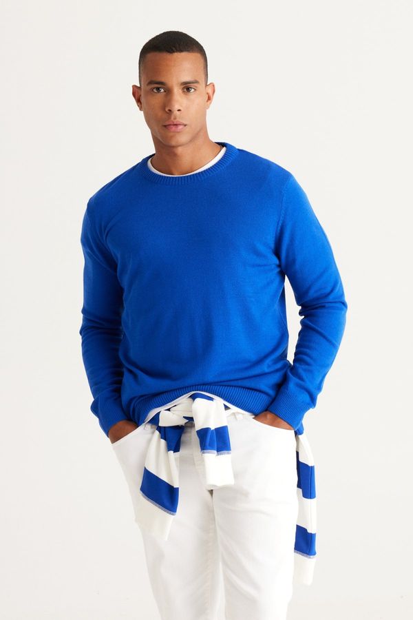 ALTINYILDIZ CLASSICS ALTINYILDIZ CLASSICS Men's Saxon Blue Standard Fit Normal Cut Crew Neck Knitwear Sweater.