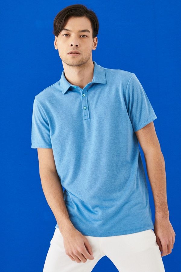 ALTINYILDIZ CLASSICS ALTINYILDIZ CLASSICS Men's Turquoise Slim Fit Slim Fit Polo Neck Plain Casual T-Shirt.