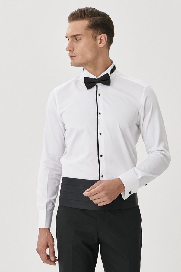 ALTINYILDIZ CLASSICS ALTINYILDIZ CLASSICS Men's White-black Tuxedo Collar Tailored Slim Fit Slim Fit Shirt