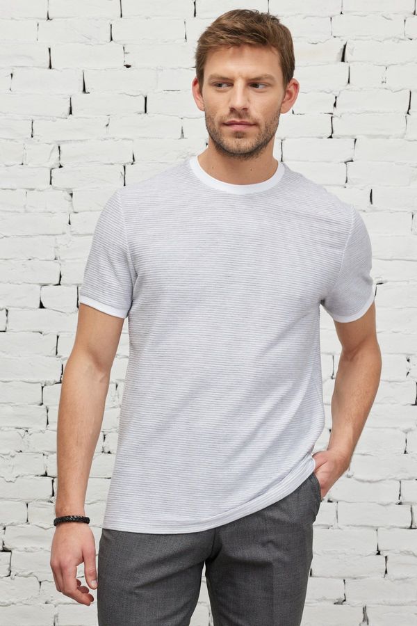 ALTINYILDIZ CLASSICS ALTINYILDIZ CLASSICS Men's White-gray Comfort Fit Loose-fitting Crew Neck Cotton Jacquard T-Shirt.