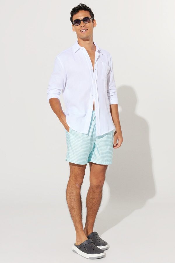 ALTINYILDIZ CLASSICS ALTINYILDIZ CLASSICS Men's White Mint Standard Fit Regular Cut Patterned Swimwear.