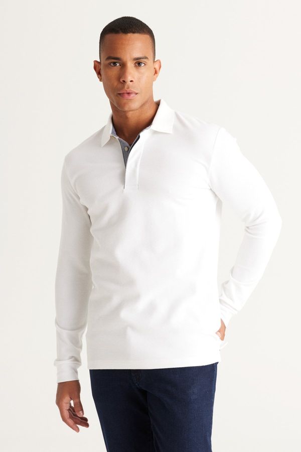 ALTINYILDIZ CLASSICS ALTINYILDIZ CLASSICS Men's White Slim Fit Narrow Cut Polo Neck Cotton T-Shirt