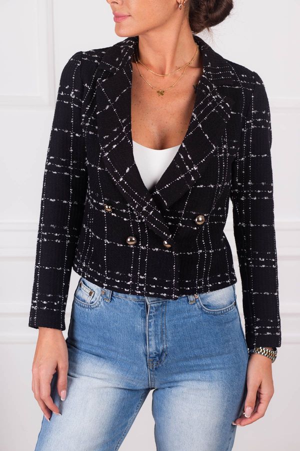 armonika armonika Women's Black Double Breasted Collar Tweed Crop Jacket