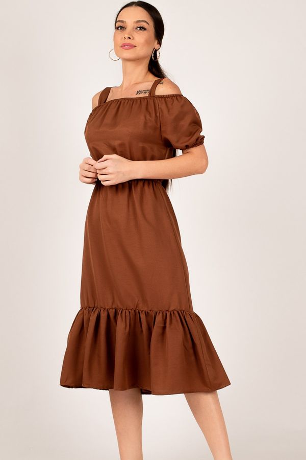 armonika armonika Women's Brown Elastic Waist Strap Dress