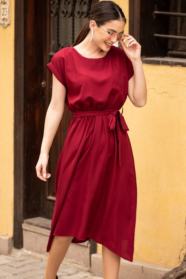 armonika armonika Women's Burgundy Elastic Tie Waist Dress