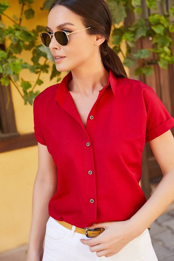 armonika armonika Women's Claret Red Short Sleeve Shirt