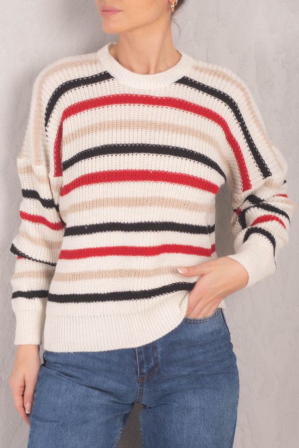 armonika armonika Women's Colorful Elastic Sleeve and Waist Striped Thessaloniki Knitted Sweater