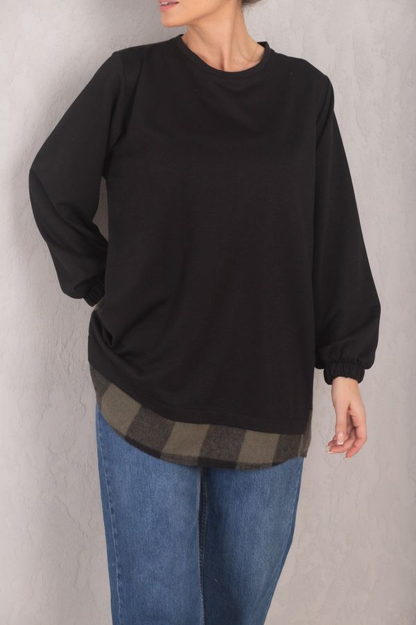 armonika armonika Women's Dark Khaki Back Plaid Pattern Sweatshirt