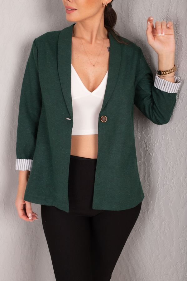 armonika armonika Women's Emerald Sleeve Striped Single Button Jacket