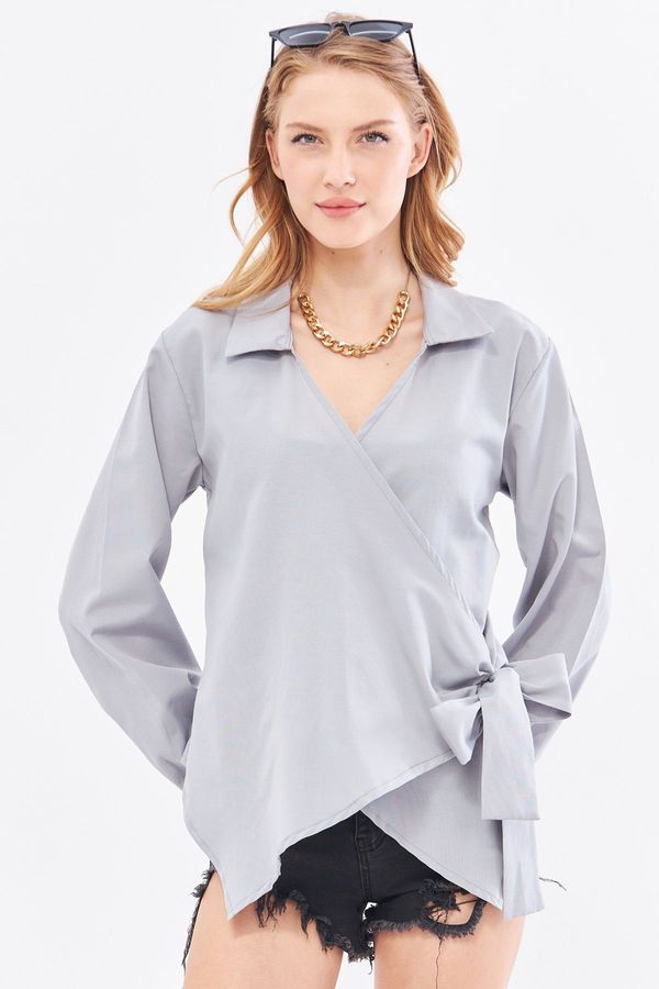 armonika armonika Women's Gray Collar Double Breasted Blouse