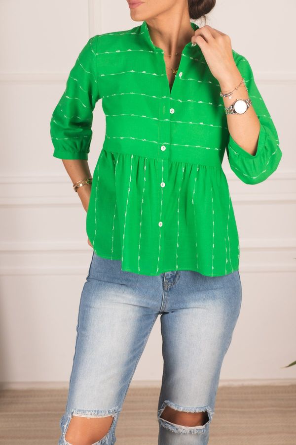 armonika armonika Women's Green Six Smocking Quarter-Sleeve Shirt