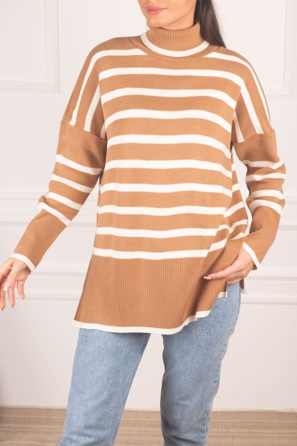 armonika armonika Women's Mink Turtleneck Striped Knitwear Sweater