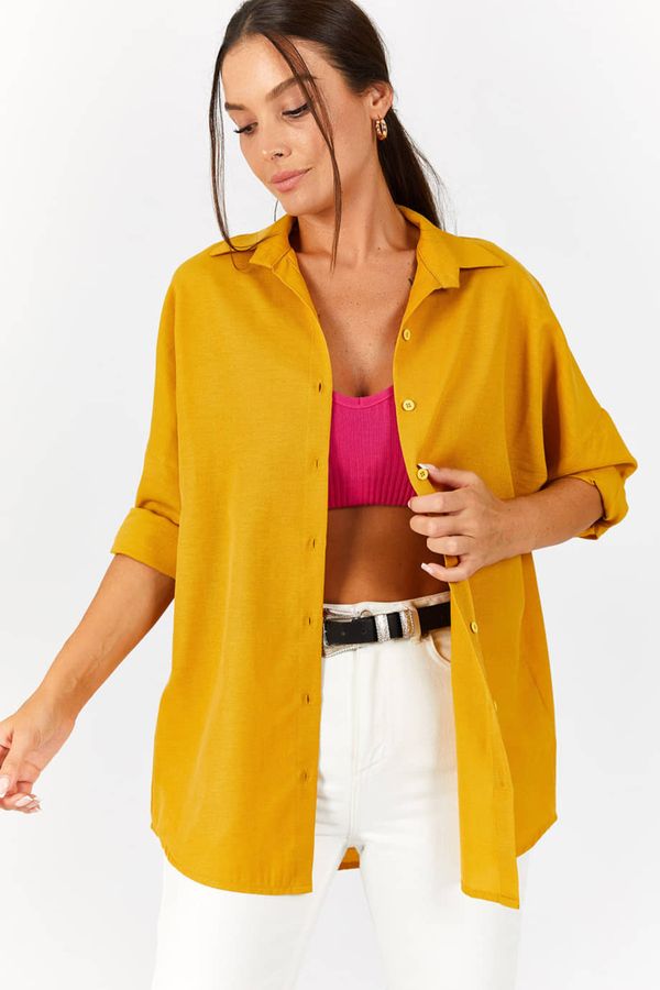 armonika armonika Women's Mustard Oversize Long Basic Shirt