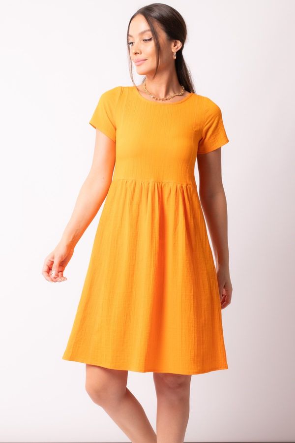 armonika armonika Women's Orange Decollete Decollete Elastic Detailed Short Sleeve Dress