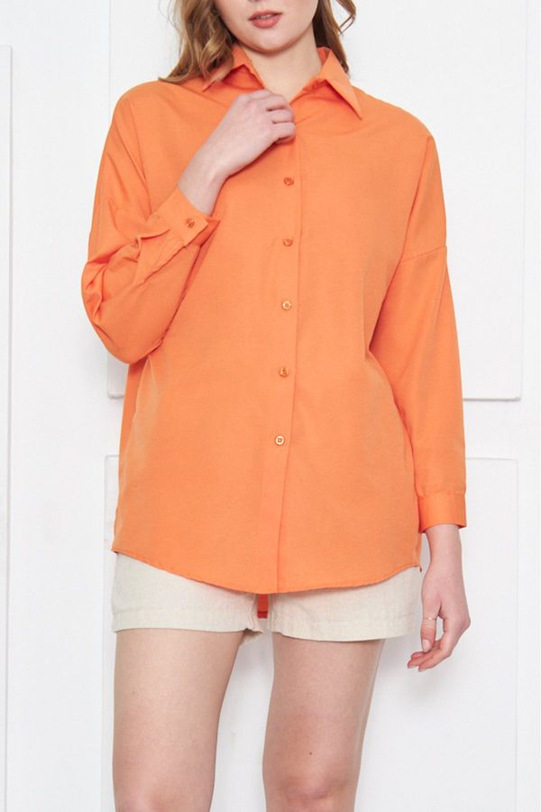 armonika armonika Women's Orange Oversize Long Basic Shirt