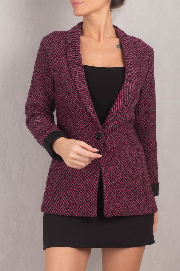 armonika armonika Women's Pink Striped Fold Sleeve Single Button Cachet Jacket