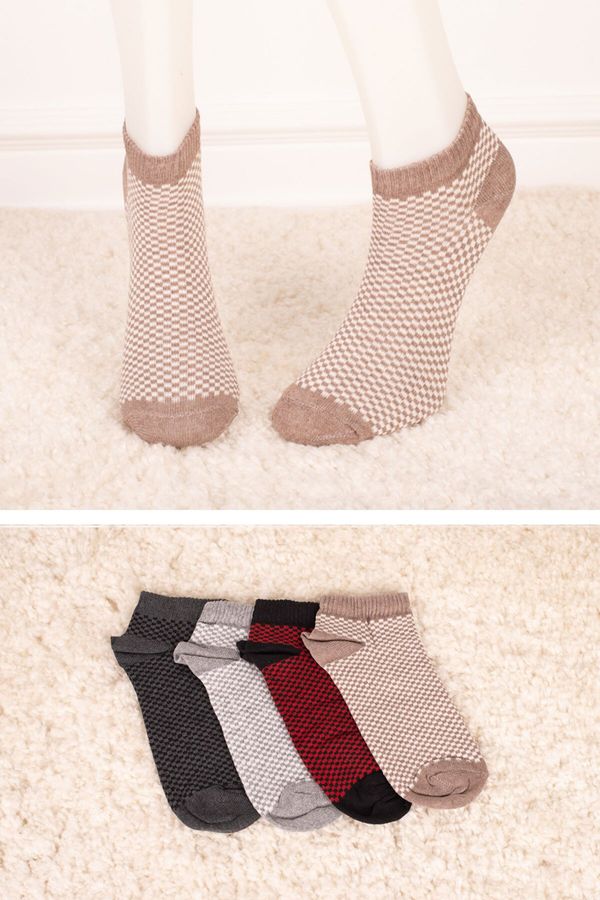 armonika armonika Women's Small Square Patterned Short Booties Socks 4-Pack