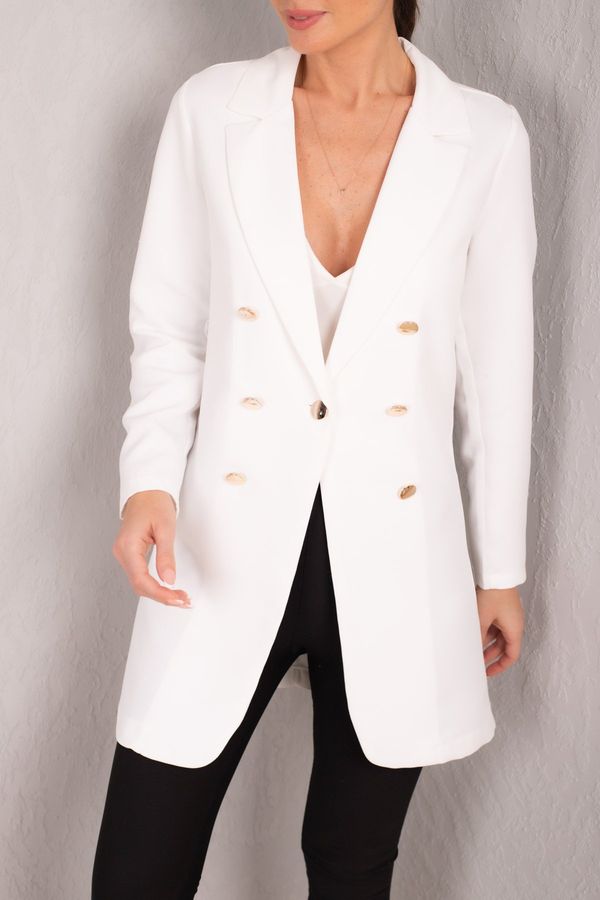 armonika armonika Women's White Buttoned Long Jacket