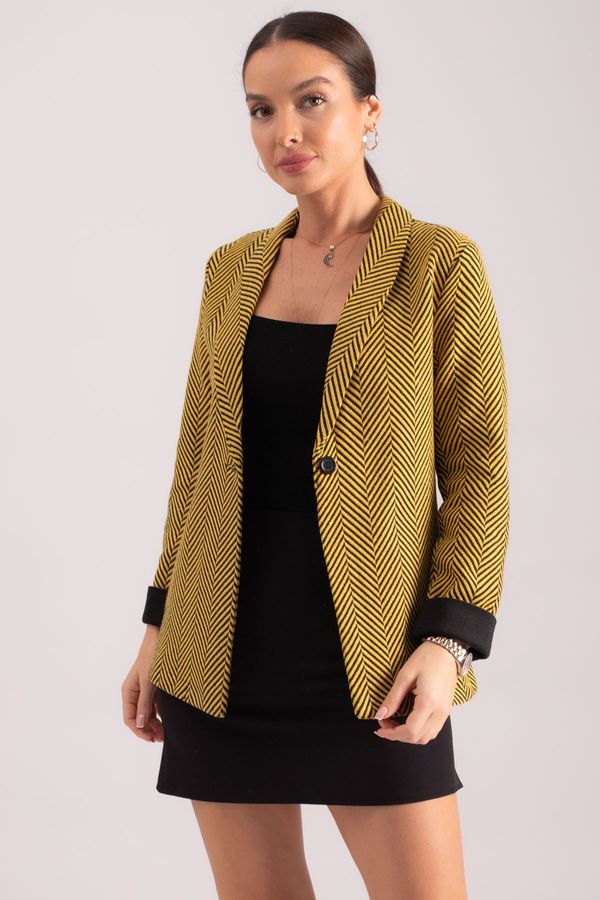 armonika armonika Women's Yellow Herringbone Pattern Fold Sleeve Single Button Cachet Jacket