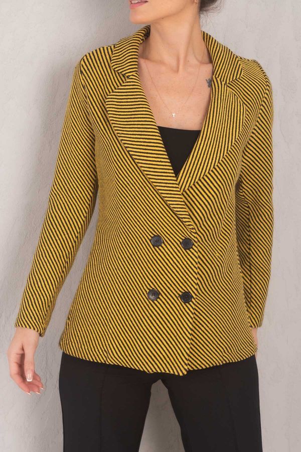 armonika armonika Women's Yellow Stripe Pattern Four Button Cachet Jacket