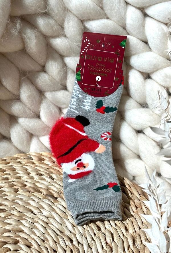 Aura.via Aura.via Children's Christmas Cotton Socks With Santa Gray